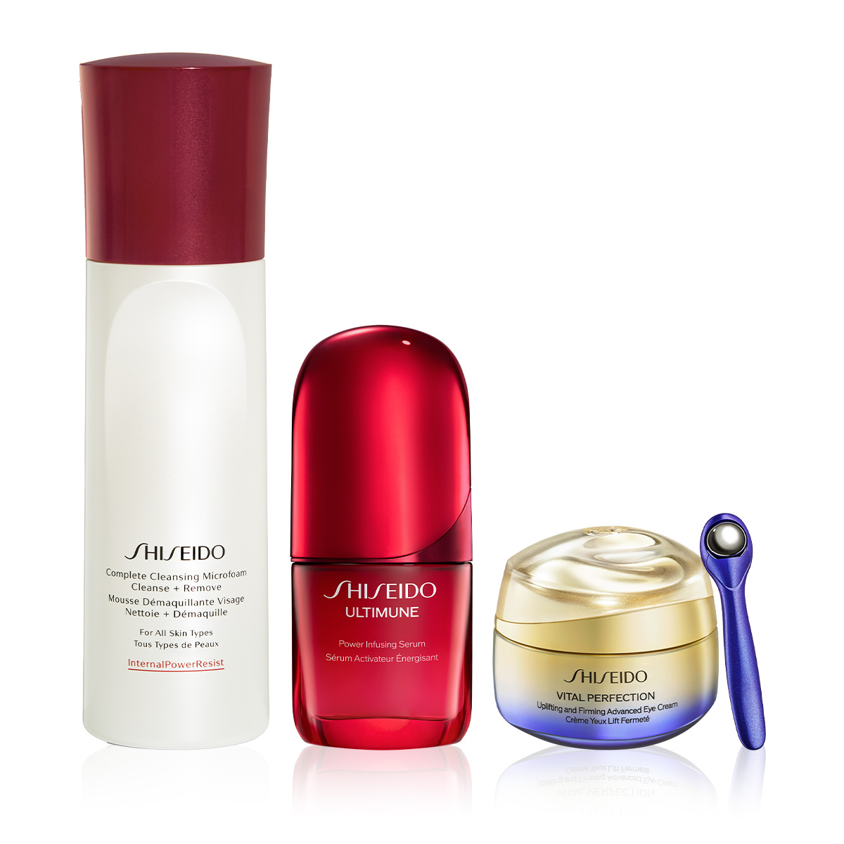 SHISEIDO - VITAL PERFECTION POWER INFUSING CLEANSE & EYE ROUTINE - Retinol İçeren Göz Kremi & Yaşlanmayı Yavaşlatan Serum & Nemlendiren Cilt Temizleyici Köpük Seti